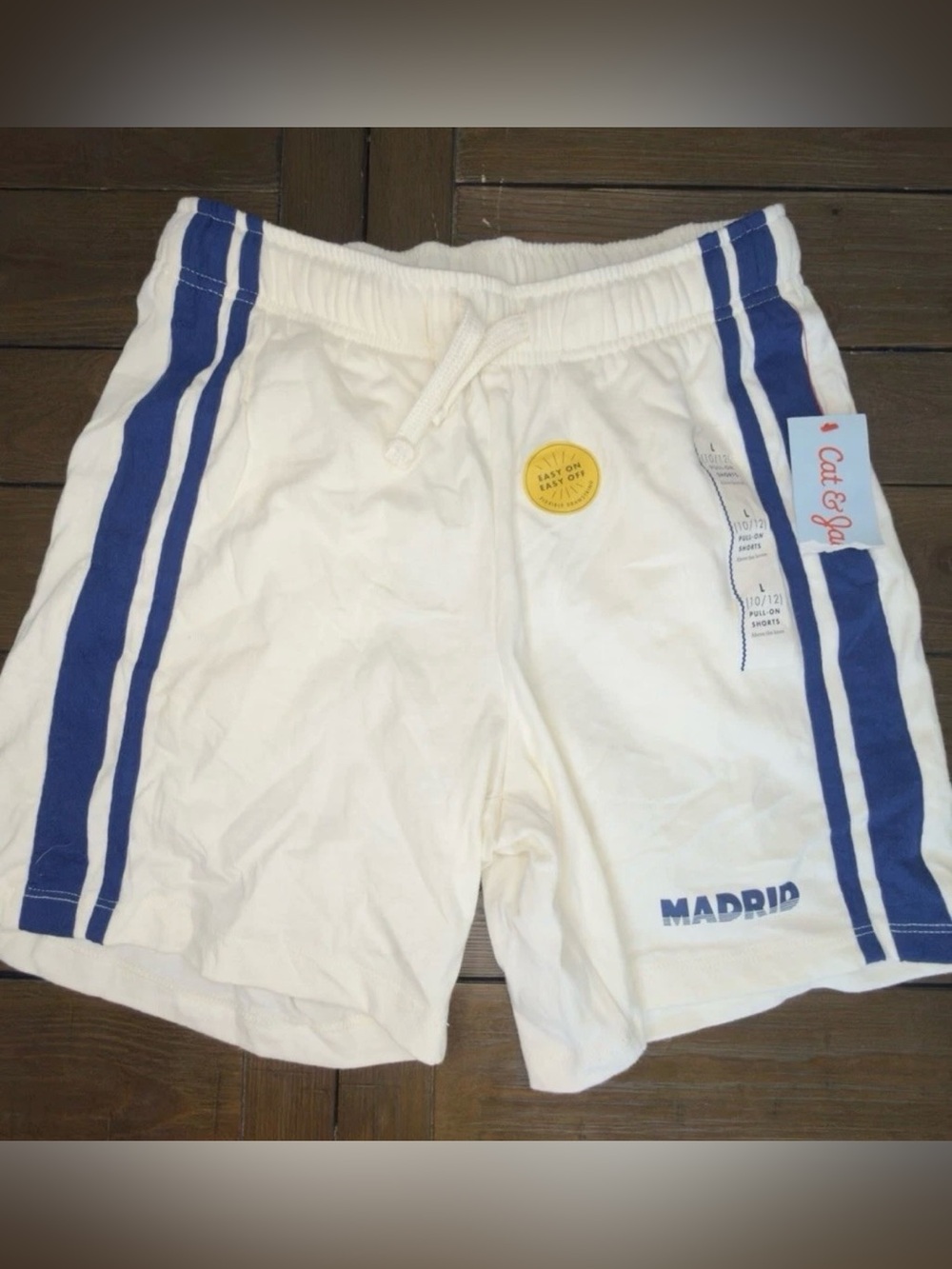 NEW Cat & Jack White Men's Athletic Shorts with Blue Side Stripes